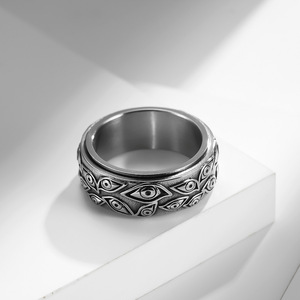 Devil's Eye <strong>Gold</strong> Plated Stainless Steel <strong>Thumb</strong> <strong>Ring</strong> Engagement Men Rotatable Retro Style Compression <strong>Rings</strong> - Product Image 4