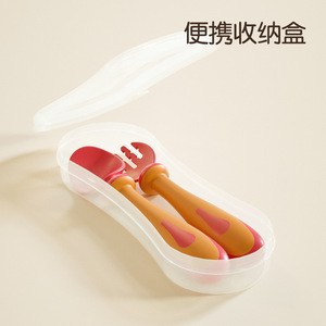 Juego de tenedor y cuchara giratoria para bebé, Material PP, diseño cónico sin Bpa, suministros de alimentación para 0-12 meses con caja de almacenamiento - Product Image 3