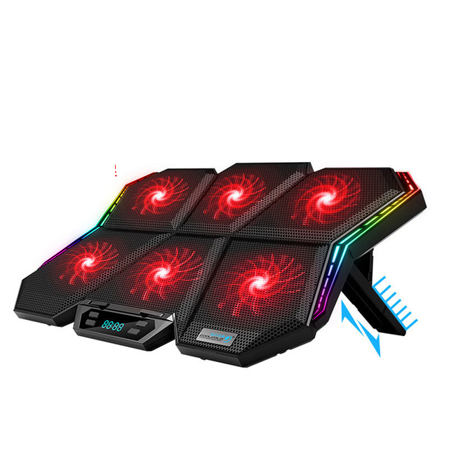 Mute 6 Fans Gaming Laptop Cooler Rgb Laptop Cooling Base Lcd Screen Hollowed-Out 2 Usb Laptop Cooling Pad Fan