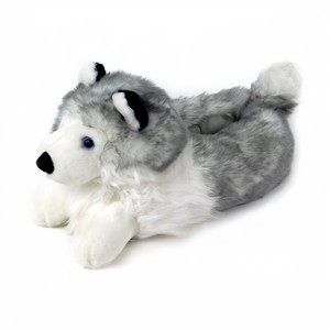 Simulé Gris Loup En Peluche Pantoufles Confortable Maison Femmes Homme Adulte Enfants Chien En Peluche Animal Chaussures Doux Chaud Hiver En Peluche Chaussures - Product Image 1