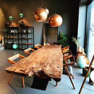 <span class=keywords><strong>Tavolo</strong></span> da Pranzo di Design Moderno in Lastra di Legno Massello di Noce con Bordo Naturale Irregolare - Product Image 2