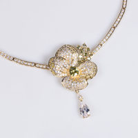 Set Kalung Bunga Kristal Mewah Berlapis Emas dengan Cubic Zirconia, Choker Floral, Liontin Tetesan Air Mata, Anting Stud, Perhiasan Pernikahan