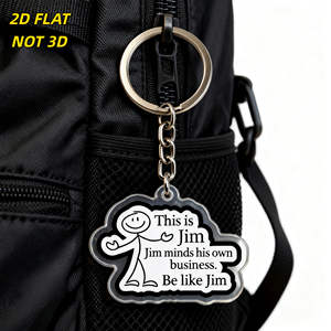 Porte-clés en acrylique Be Like Jim Stick Figure, personnage souriant avec la citation « Mind His Own Business », pendentif découpé transparent - Product Image 3