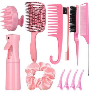 Kopfhaut massage gerät Kamm Sprüh flasche Silikon Haar glätter Shampoo Mesh Haar Entwirrungs bürste Kamm Set 12PCS Haar bürsten Set - Product Image 3