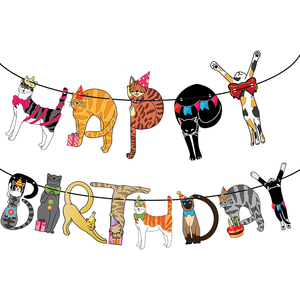 Guirnalda de Feliz Cumpleaños con Diseño de <span class=keywords><strong>Gato</strong></span>, Lindas Decoraciones para Fiesta de Cumpleaños de Gatitos para Amantes de los Gatitos, Artículos de Fiesta Coloridos con Temática de Gatos - Product Image 1