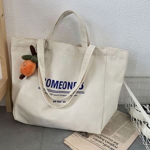 Wholesale 12Oz Cotton <b>Large</b> Canvas <b>Bag</b> Letter Print Literary Design <b>Shopping</b> Cotton Two Double Handle <b>Bag</b> for Brand Promotional - Product Image 2