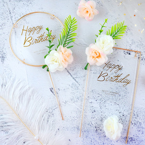 Forniture da forno per inserzione in acrilico quadrato rotondo i migliori <span class=keywords><strong>auguri</strong></span> per torta di <span class=keywords><strong>buon</strong></span> <span class=keywords><strong>compleanno</strong></span> Toppers - Product Image 1