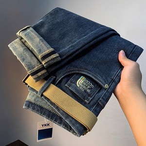 धुली डेनिम पुरुषों की 2025 शरद ऋतु उच्च अंत विंटेज मध्यम वॉश मध्य कमर के बूट ढीले स्लिम-फिट खिंचाव आकस्मिक पैंट - Product Image 4