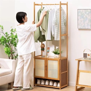 Extra-large bamboo clothes <b>rack</b>, heavy-duty coat <b>rack</b>, wardrobe with storage <b>shelves</b>, shoe <b>rack</b> - Product Image 2