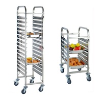 Équipement de boulangerie, chariot à plateaux alimentaires en acier inoxydable à 15 étages, 15 niveaux, 1/1 GN, roulettes robustes à 4 roues