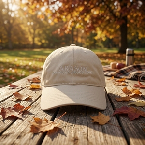 <span class=keywords><strong>Casquette</strong></span> de baseball ajustable en coton lavé beige uni avec broderie de lettres ARASON en blanc ton sur ton et boucle métallique - Product Image 1