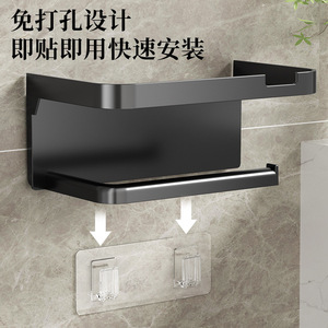Wall Mounted Toilet <b>Paper</b> Holder With Phone Shelf No Drill Required Minimalist Design For Bathroom Use - Product Image 3