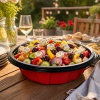 Ecologische rood-zwarte plastic voedselbewaarbak 2L met afsluitdeksel voor fruitsalade en feestplateau