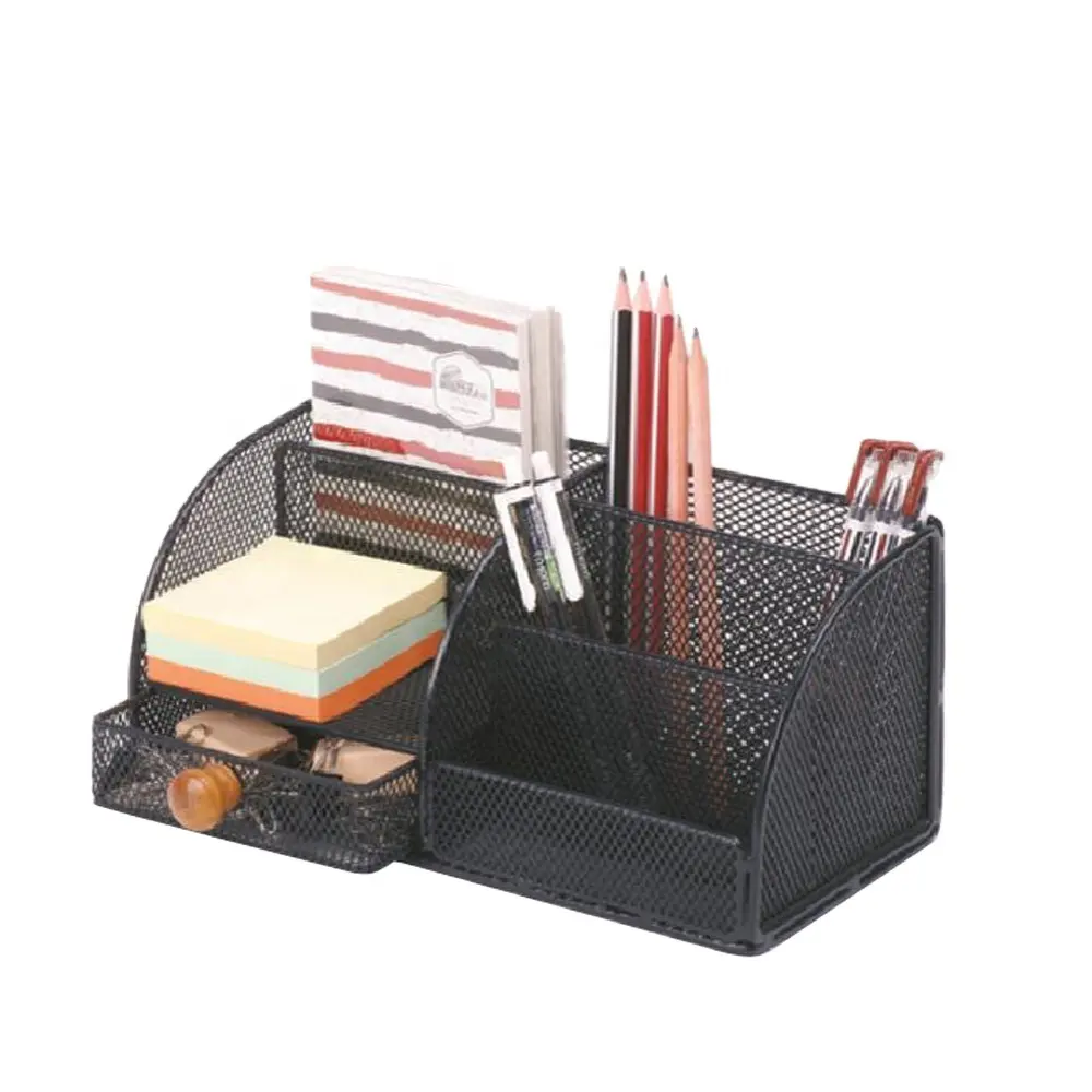 6 Compartments Storage Metal Mesh Desktop Organizer Wire Pen Holder For Office Home Desk