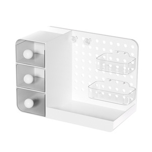 Office Organizer Pegboard Storage Box Rectangle White Cream Yellow Desk Drawer Stationery Holder Student Dorm <b>Workstation</b> Use - Product Image 2