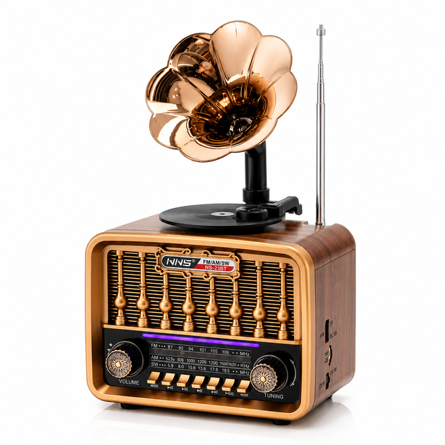 ELETREE NS-23BT Vintage Gramophone BT Speaker Retro Radio FM/AM/SW Wireless Music Player Antique Phonograph Design