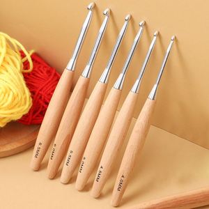 Custom Beech Wood <b>Crochet</b> <b>Hooks</b> Portable Solid Wood Ergonomic Handle with Different Sizes Metal <b>Hooks</b> Suitable for Knitting - Product Image 1