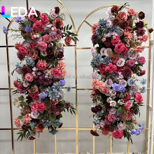 LEDA Dark Burgundy Purple Blue Artificial Floral Arrangement Gold <b>Metal</b> Double <b>Arch</b> Frame Wedding Backdrop Stand for Event Decor - Product Image 6