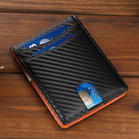 Dompet pendek serat karbon pria wanita, dompet lipat dua pria wanita ramping RFID saku depan klip uang