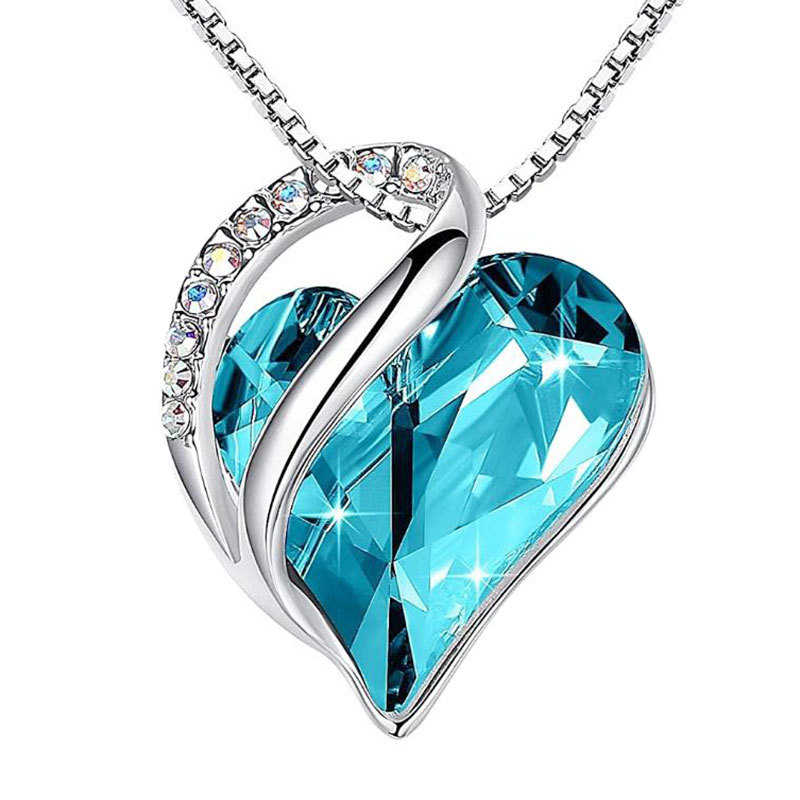 Fashion Gem December Jewel Of The Sea Crystal Necklace Birthstone Necklaces Heart Pendant Necklace