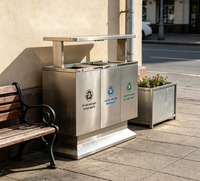 Poubelle extérieure à double compartiment en acier inoxydable avec base lestée, stable et sécurisée, pour les places urbaines très fréquentées