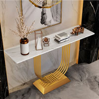 Meubles de salon, tables consoles en marbre haut de gamme, table d'entrée moderne de luxe, table de salon en acier inoxydable doré, table de couloir