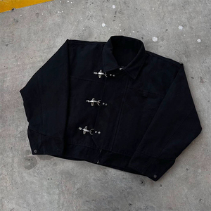 Corduroy Collar Denim Winter Jacket Men Firemen Clasp Bomber Heavyweight Boxy Fit Japanese Vintage Casual <b>Top</b> <b>Coat</b> 100% Cotton - Product Image 1