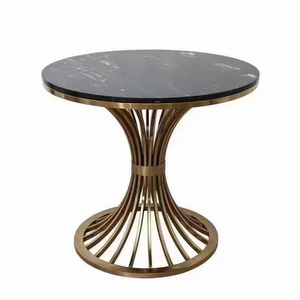 Restaurant Shining Gold <strong>Black</strong> <strong>Round</strong> Marble Dining Coffee <strong>Table</strong> - Product Image 1