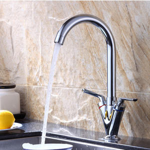 Mitigeurs d'évier <span class=keywords><strong>de</strong></span> cuisine <span class=keywords><strong>Bec</strong></span> pivotant monobloc en laiton chromé à double levier avec tuyaux Mitigeurs <span class=keywords><strong>de</strong></span> cuisine traditionnels - Product Image 6