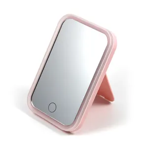 Individuelles Logo kompakte kleine Tasche Hand rosa led desktop tragbarer intelligenter Touchscreen einstellbares Licht Make-up-Spiegel