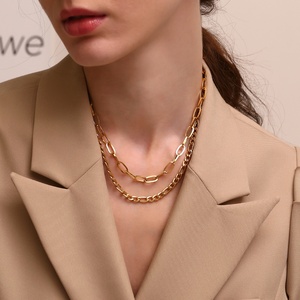 Dreamshow Fashion <strong>Chains</strong> Necklaces Figaro <strong>Chain</strong> &amp; Paper Clip <strong>Chain</strong> Necklace Set 18k Gold Plated <strong>Stainless</strong> <strong>Steel</strong> Necklace - Product Image 1