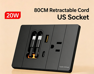 YuHe Group 80CM Retractable Cord US Socket 1 USB-<b>C</b> 1 USB-A 20W Modern Wall Outlet - Product Image 1