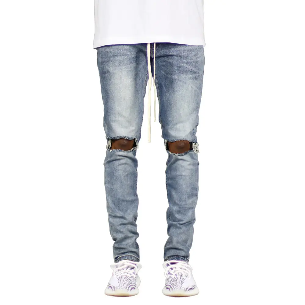 Vente en gros Logo personnalisé pantalon en jean pour hommes Design mode décontracté déchiré troué pantalon Skinny Jeans pour hommes