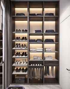 Dressing sur mesure de luxe avec éclairage, design de panneau arrière, rangement, armoire, meubles, armoire à double porte avec LED - Product Image 2