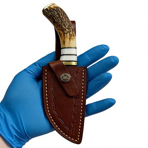 Couteau de chasse artisanal en acier Damas avec manche en corne de cerf, lame droite, étui en cuir, OEM ODM - Product Image 4