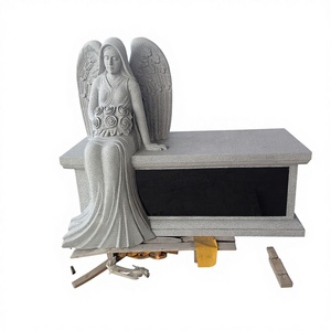Leaning Angel Black Granite <b>Memorial</b> Monument-Outdoor Natural <b>Stone</b> Tombstone - Product Image 5