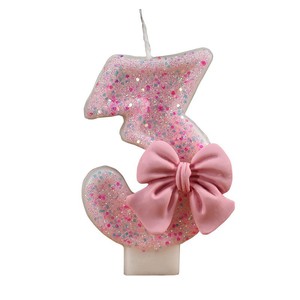 Velas de Cumpleaños con Lazo Rosa, Números y Formas Variadas de Cera para Celebraciones de Primer Cumpleaños, Fiestas y Aniversarios - Product Image 3