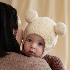 Chapeau en <span class=keywords><strong>laine</strong></span> pour bébé automne hiver Cache-oreilles pour enfants Coral Fleece Cute Knitted Boys Girls Winter Style - Product Image 3