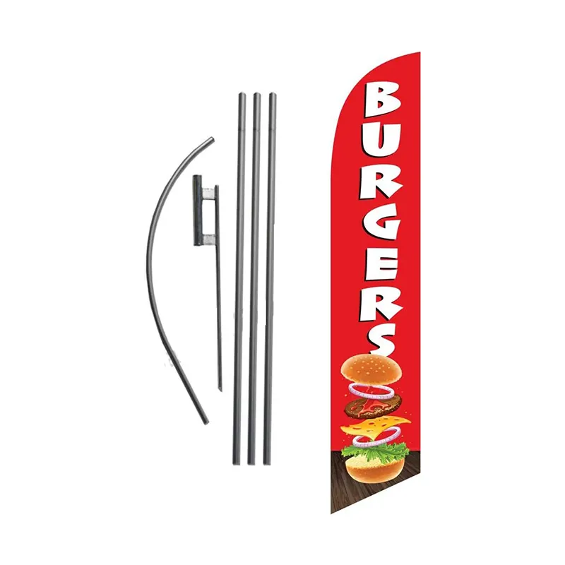 Высокое качество полиэстер печать любой дизайн Doubls односторонние бургеры Ресторан реклама на заказ перо флаг баннер