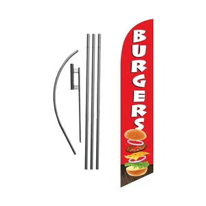 High Quality Polyester Print Any Design Doubls Sided Burgers Restaurant Advertising Custom Feather Flag Banner