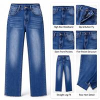 Celana Jeans Wanita High Waist Model Whisker Warna Pudar untuk Kedai Buku di Hari Gugur