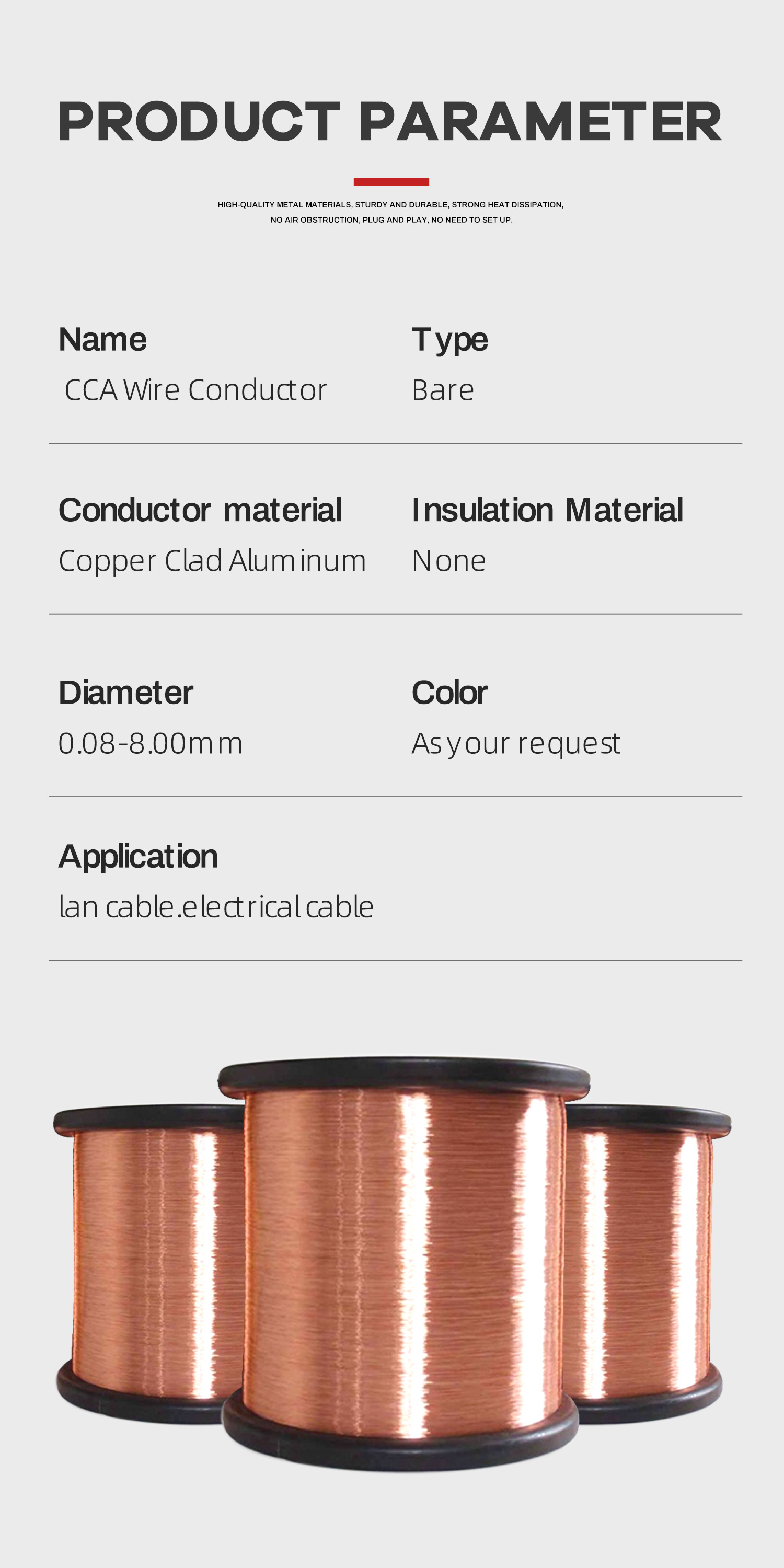 Electrical Industry CCAM CCA Copper Clad Aluminum Wire 0.58mm 0.6mm