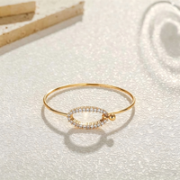 Bracelet jonc fin en cuivre plaqué or 18 carats, zircon ovale géométrique, bracelet ouvert minimaliste, bijoux quotidiens pour femmes