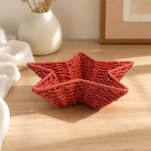 Handmade Rope Woven Star Storage <b>Basket</b> Red Polygon Shape Desktop Organizer For Living Room Coffee <b>Table</b> Snack Storage - Product Image 1