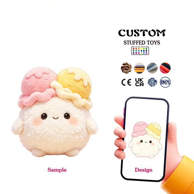 Customize Adorable White Ice Cream Plush Toys Factory Direct Sale Soft Fabric with PP Cotton Filling Customizable Plush Toys