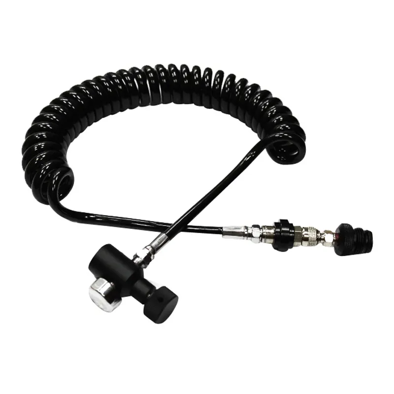 Paintball Gas Coil Remote Hose Line With QD 1500psi Gauge O ring