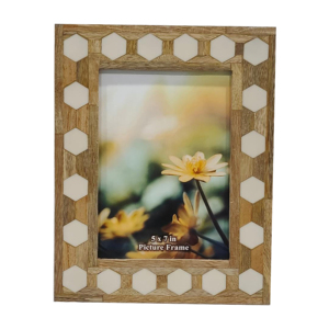 Cornice decorativa rettangolare per foto 5x7 pollici con bordo esagonale in legno per decorazioni da tavolo, mensola, soggiorno - Product Image 1