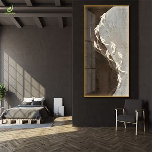 Pintura Mural de Lujo Personalizada al por Mayor con Impresión HD para Decoración del Hogar, Lienzo con Nueve Peces de Cristal y Porcelana con Luz LED - Product Image 5