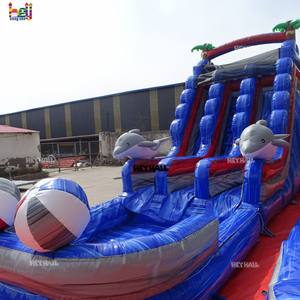 Toboggan aquatique gonflable commercial en PVC bleu marbré de 17 pieds de haut, à double piste avec balles, thème dauphin, pour adultes, idéal pour les <span class=keywords><strong>vacances</strong></span> - Product Image 4