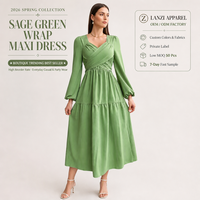 Robe Midi Vintage Hiver à Col Surplis Marque Privée OEM ODM Manches Évasées Poignets Élastiqués Taille Haute en Polyester